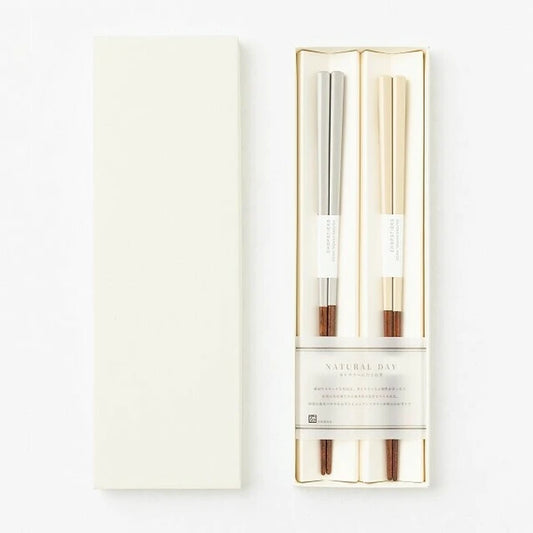 Natural Day Pair Chopstick Gift Set | Beige & Gray | Ogishi Tadashi Shoten (Japan)