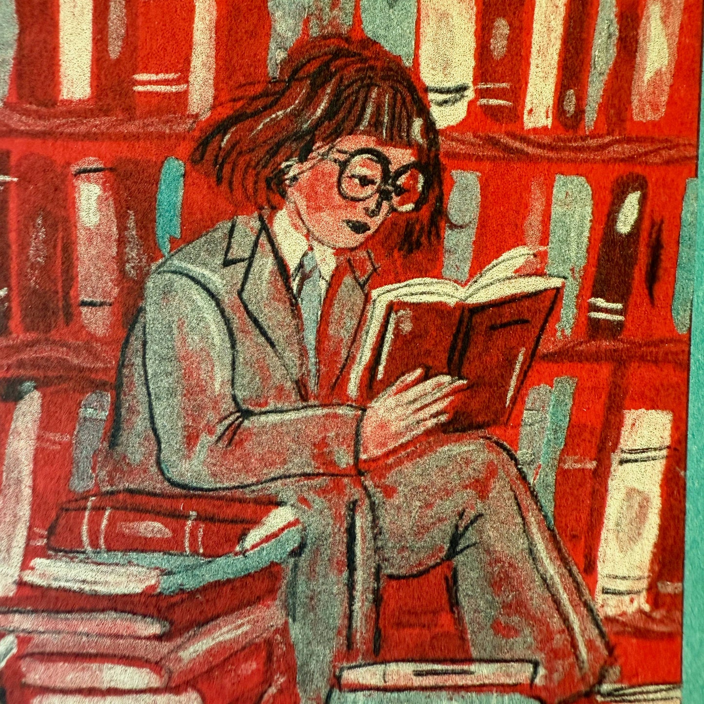 Reader in a Green Suit Risograph Art Print | Jill Kittock (MN)