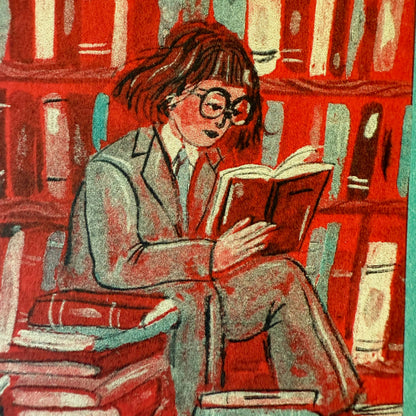 Reader in a Green Suit Risograph Art Print | Jill Kittock (MN)