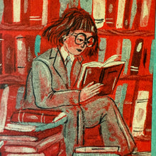 Load image into Gallery viewer, Reader in a Green Suit Risograph Art Print | Jill Kittock (MN)
