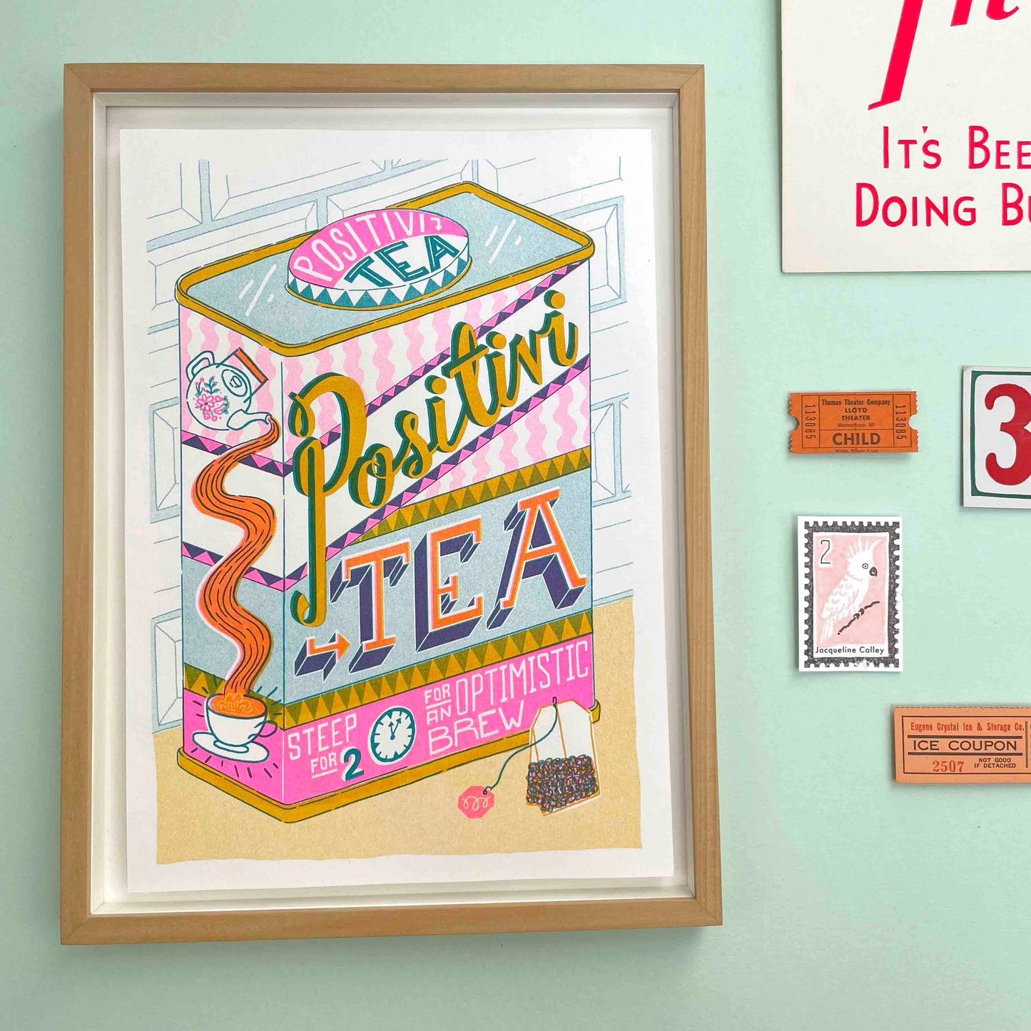 Positivity Tea Caddy A4 Risograph Print | Jacqueline Colley (UK)