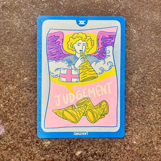 Cornerstore Tarot Risograph Print Postcard | Judgement | Christina Hu (CA)
