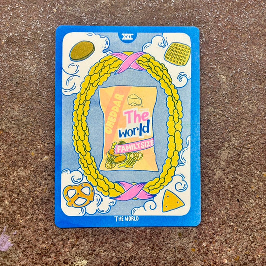 Cornerstore Tarot Risograph Print Postcard | The World | Christina Hu (CA)