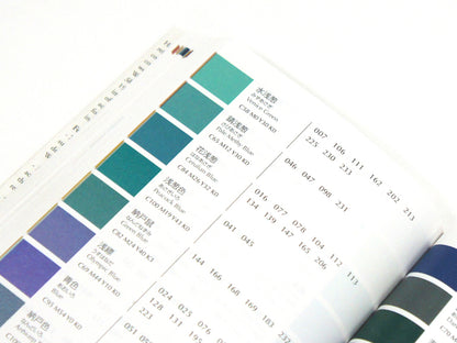 Fanned color chip pages in A Dictionary of Color Combinations Vol. 2 in teal, blue and green