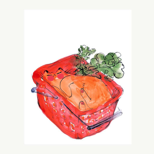 Basket Cat Dreaming Art Print | Rebekah Evans (NC)