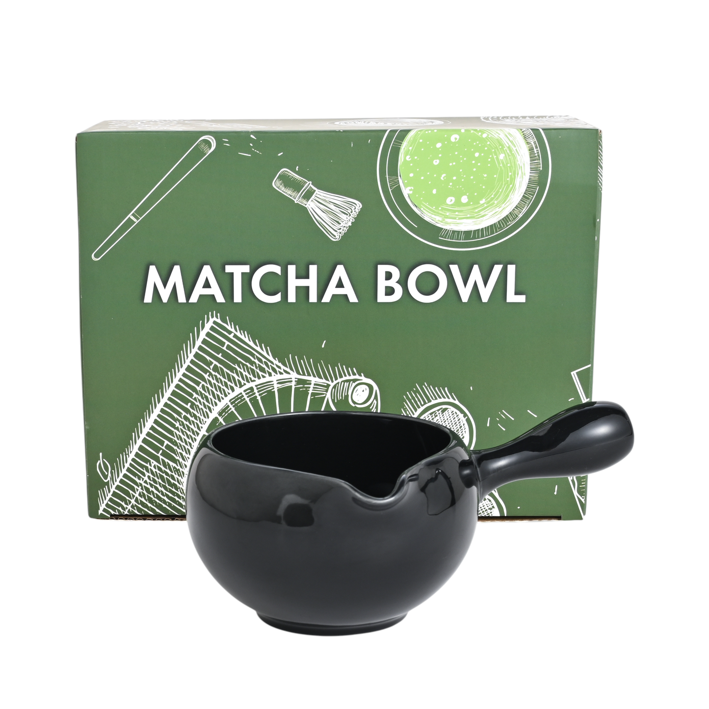 Katakuchi Porcelain Matcha Bowl with Spout | Glossy Black