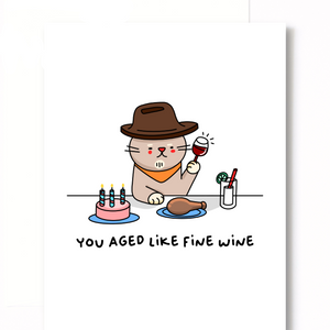 Fine Wine Cat Birthday Card | SimplyMKO (TX)