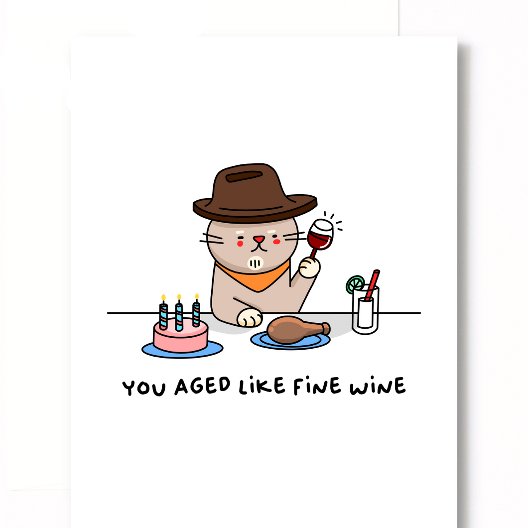 Fine Wine Cat Birthday Card | SimplyMKO (TX)