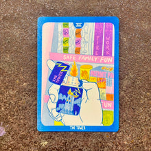 Load image into Gallery viewer, Cornerstore Tarot Risograph Print Postcard | The Tower | Christina Hu (CA)
