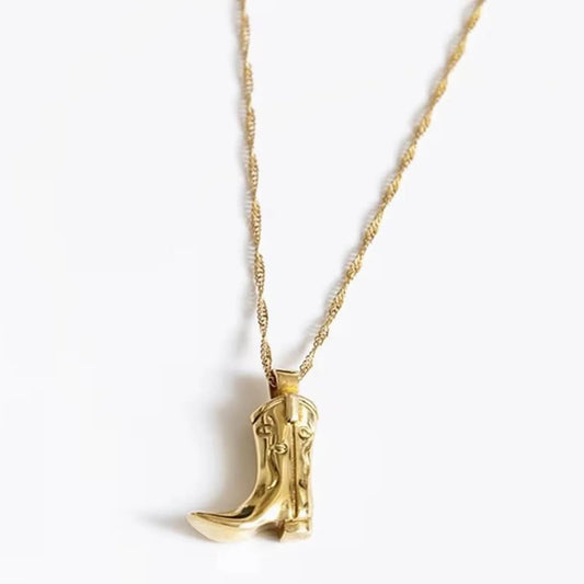 Cowgirl Boot Necklace | 14K Gold Over Steel