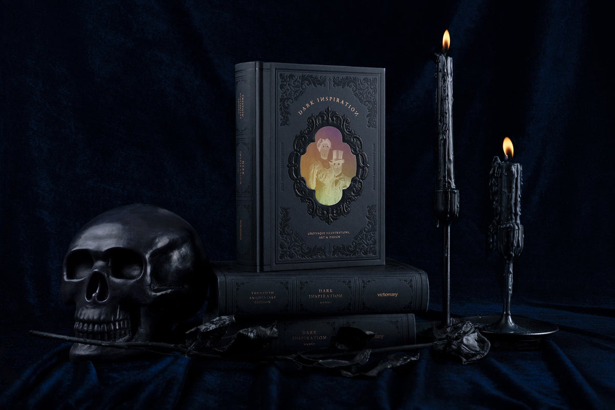 Dark Inspiration by Victionary with a black skull and candles on dark velvet