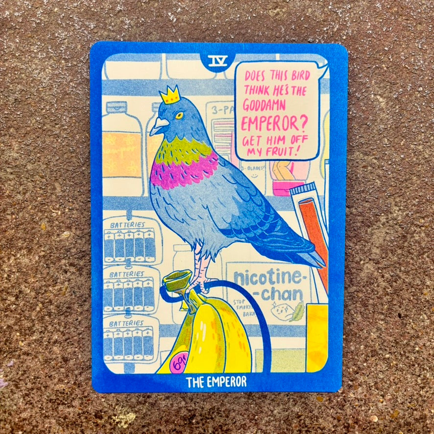 Cornerstore Tarot Risograph Print Postcard | The Emperor | Christina Hu (CA)