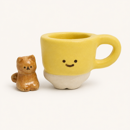 Cat Cup Stoneware Figurine| Sunshine Yellow | Taitau Fung (HK)