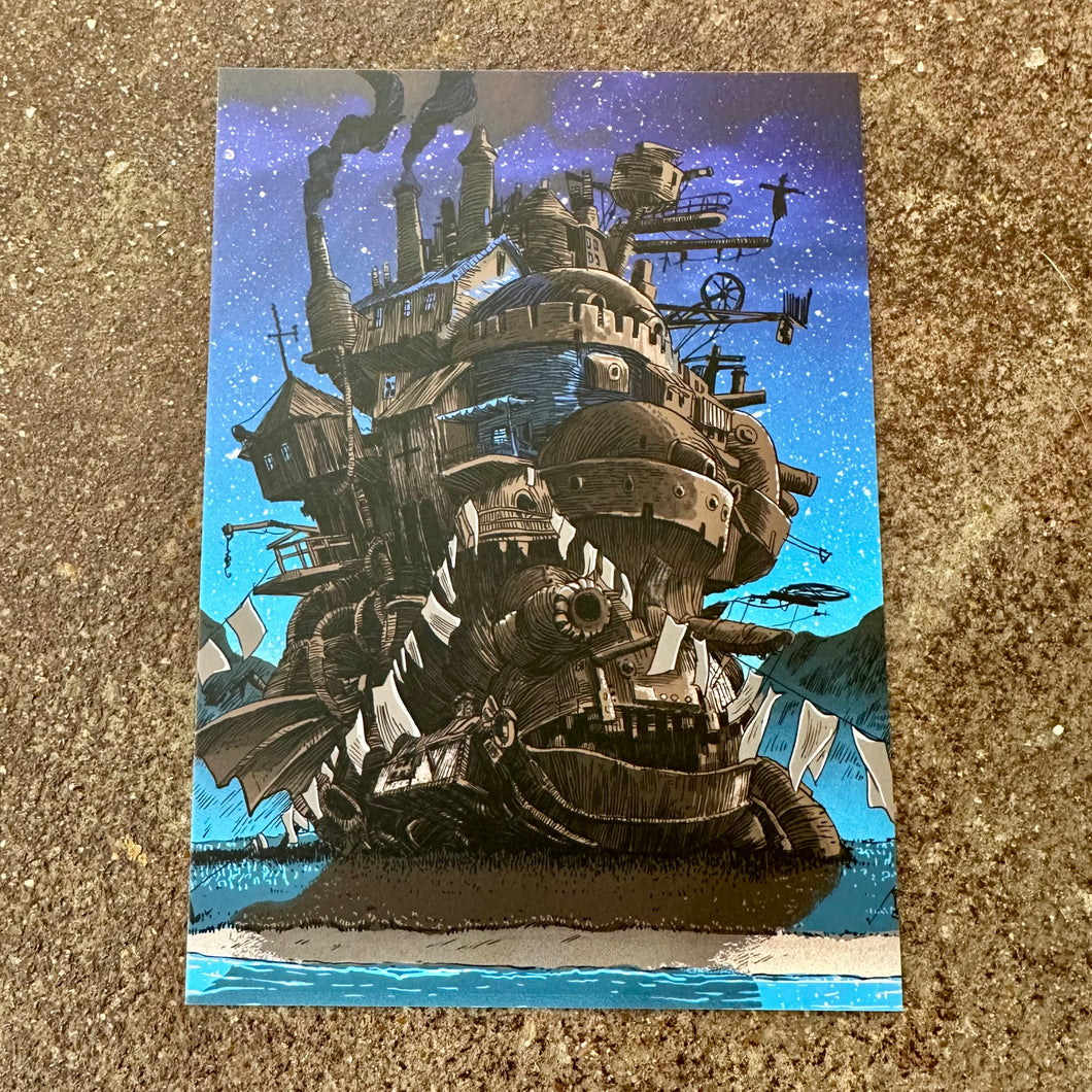 Miyazaki Mini Print Postcard |  Howl’s Moving Castle -Night | Tim Doyle (TX)