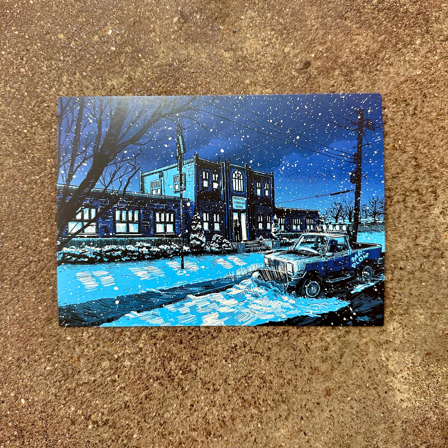 Springfield Mini Print Postcard | Springfield Elementary-Night | Tim Doyle (TX)