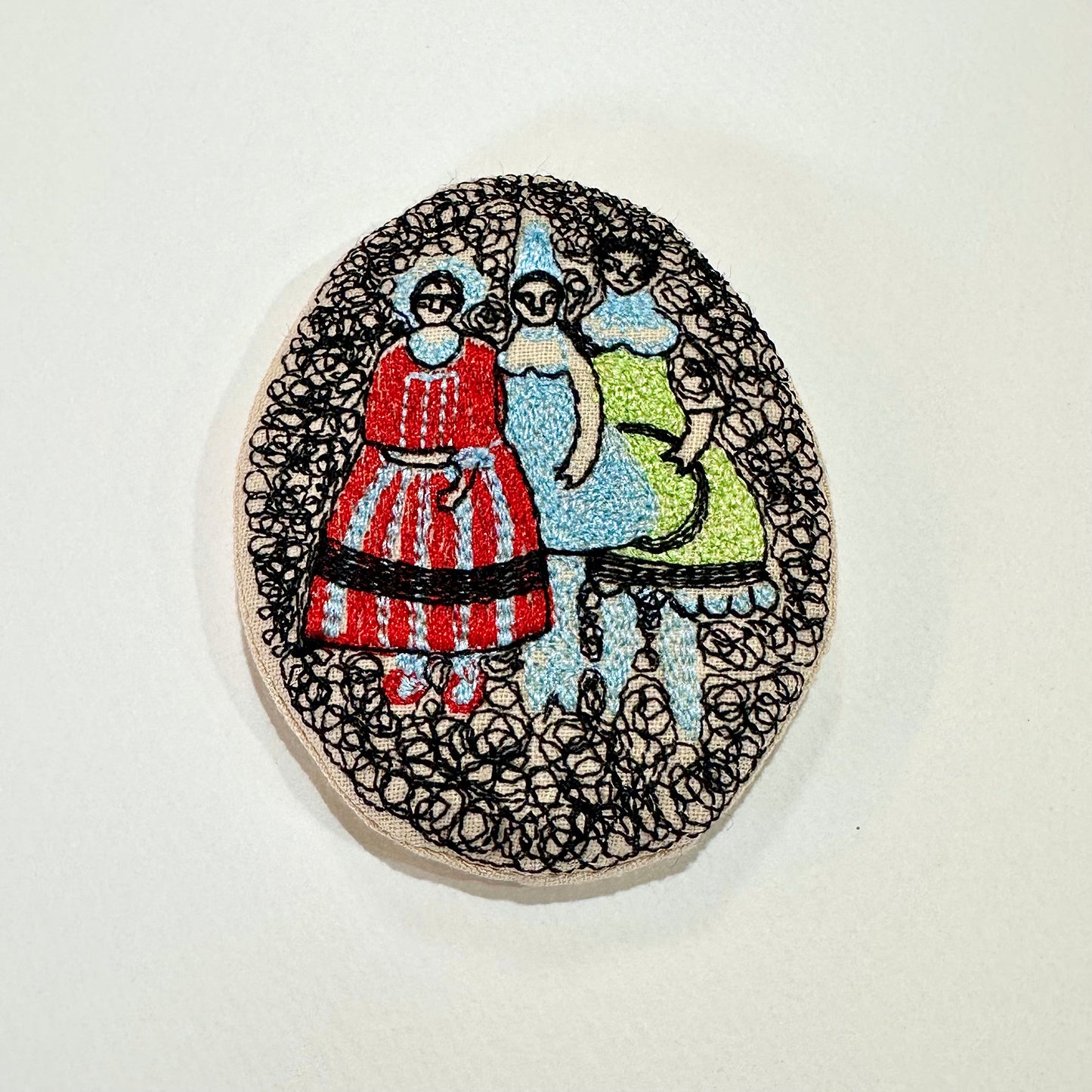 Three Figures Embroidered Brooch (Japan)