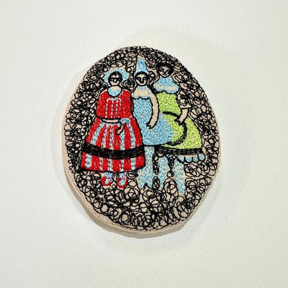 Three Figures Embroidered Brooch (Japan)