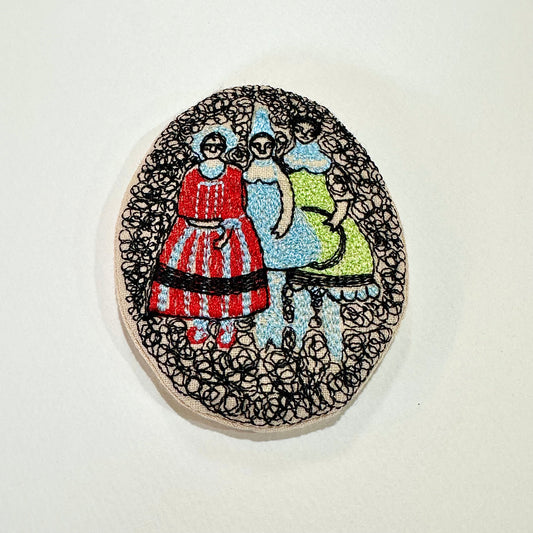 Three Figures Embroidered Brooch (Japan)