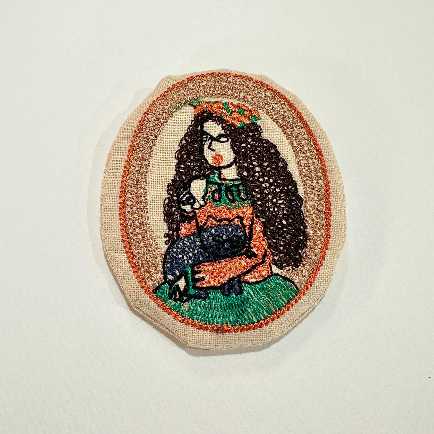 Kimono Woman Embroidered Brooch (Japan)
