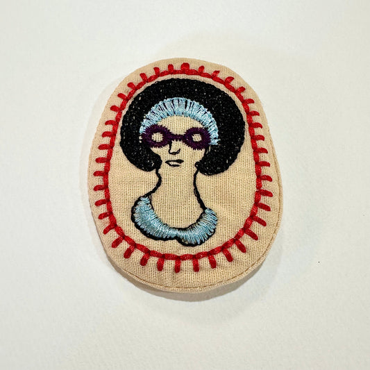 Round Glasses Portrait Embroidered Brooch (Japan)