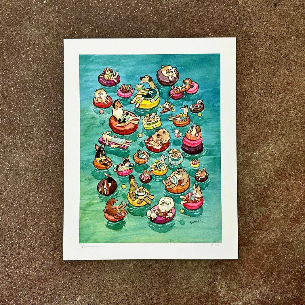Tubing Dogs Art Print | Scott C (CA)