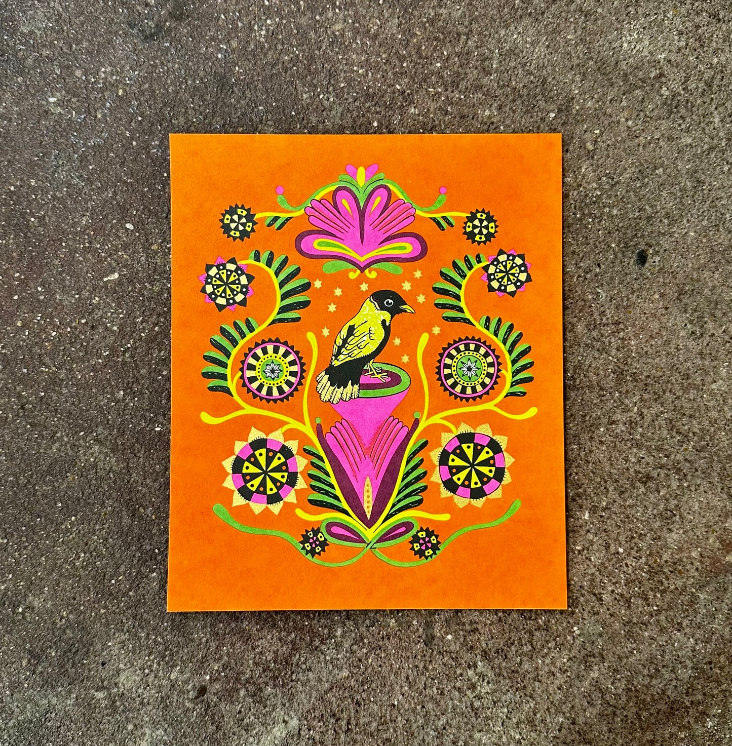 Little Bird in Folk Art Flowers Screen Print | Daria Tessler (OR)