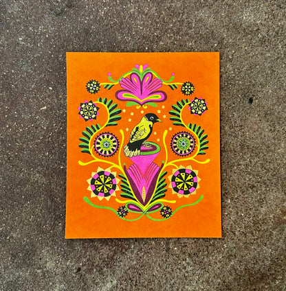 Little Bird in Folk Art Flowers Screen Print | Daria Tessler (OR)