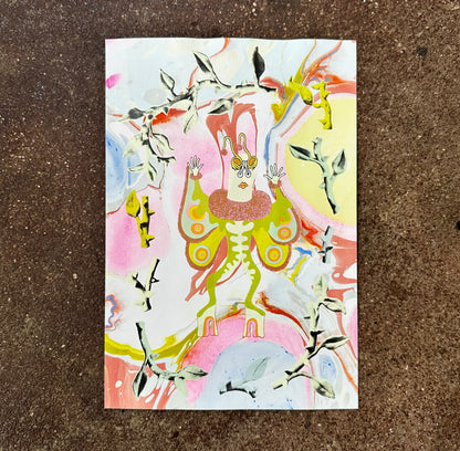 Moth Man on Marbled Paper Screen Print | Daria Tessler (OR)