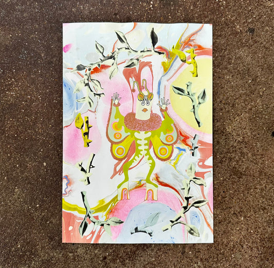 Moth Man on Marbled Paper Screen Print | Daria Tessler (OR)