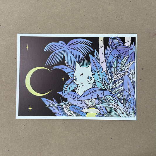 Crescent Moon Jungle Cat Postcard Print | Deth P. Sun (CA)