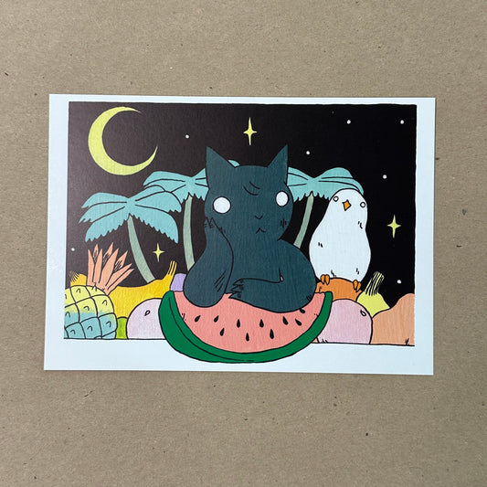 Watermelon Cat Postcard Print | Deth P. Sun (CA)