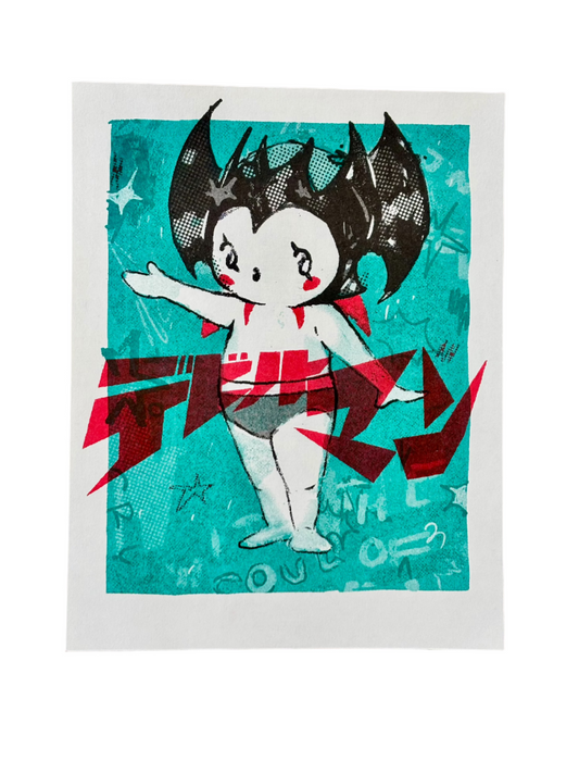 Devil Kewpie Risograph Print | Play Nice Press (TX)