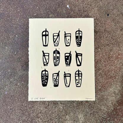 I Like Boba Linocut Print | Ellen Orchard (TX)