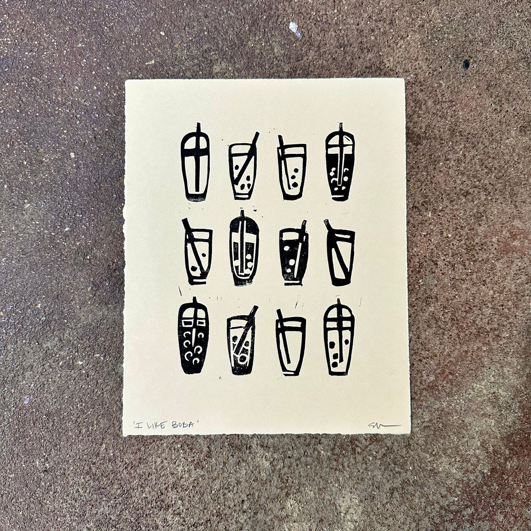I Like Boba Linocut Print | Ellen Orchard (TX)