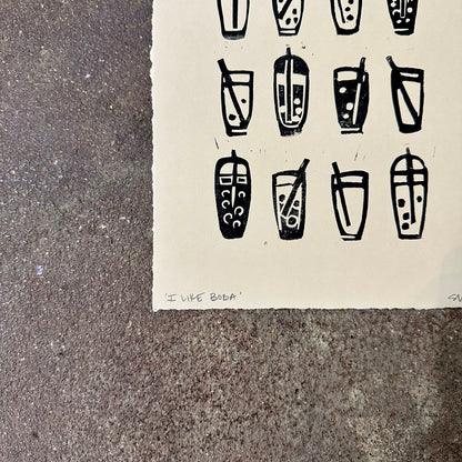 I Like Boba Linocut Print | Ellen Orchard (TX)