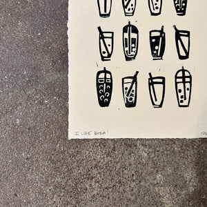 I Like Boba Linocut Print | Ellen Orchard (TX)