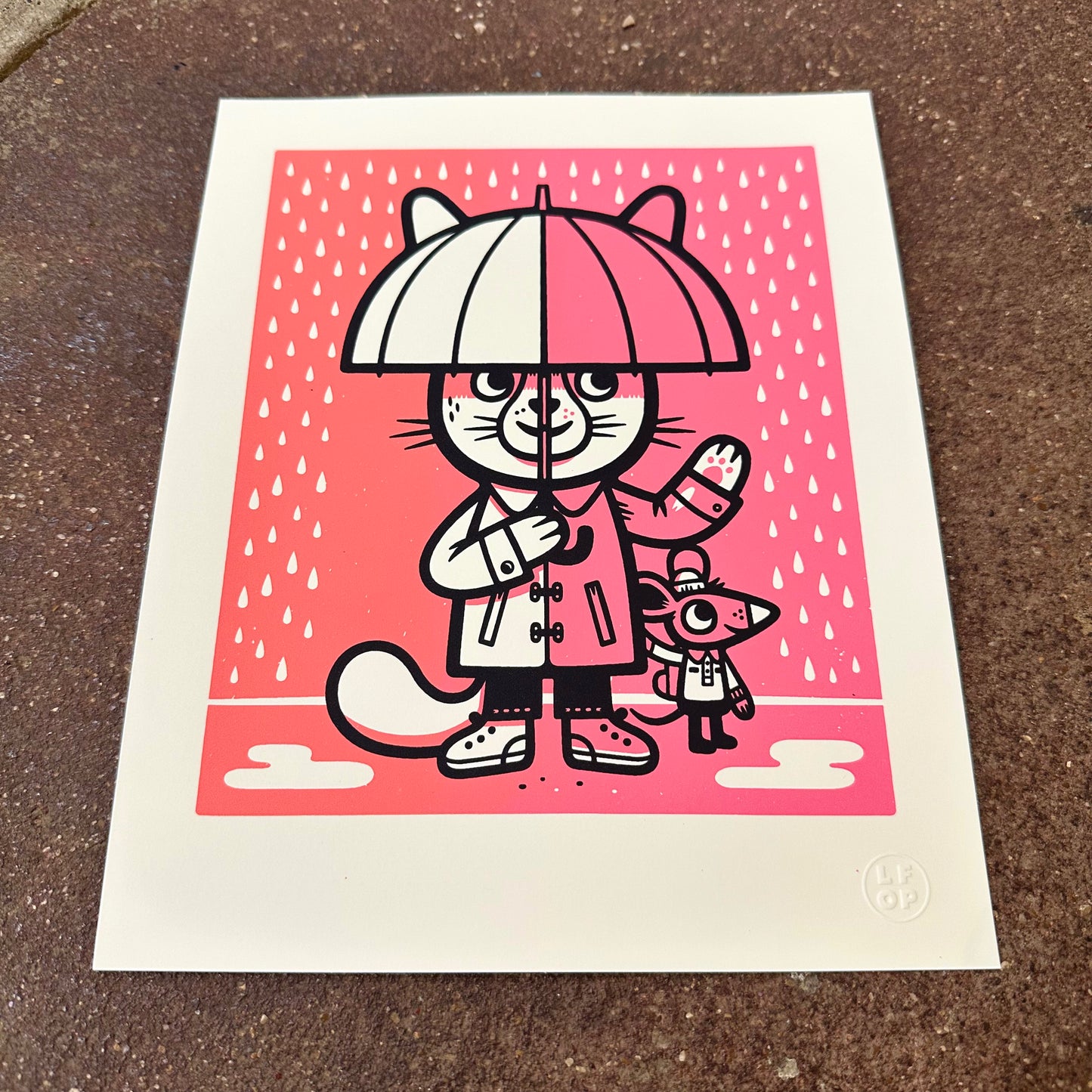 Umbrella Cat Screenprint | The Little Friends of Printmaking (CA)