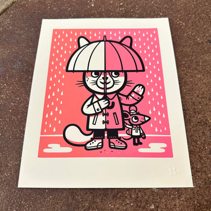 Umbrella Cat Screenprint | The Little Friends of Printmaking (CA)