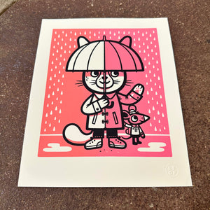 Umbrella Cat Screenprint | The Little Friends of Printmaking (CA)