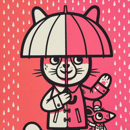 Umbrella Cat Screenprint | The Little Friends of Printmaking (CA)