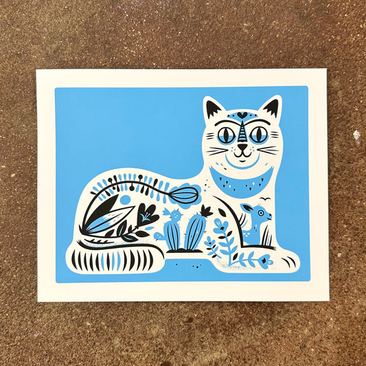 Souvenir Cat (Wedgwood Version) Screenprint | Blue | The Little Friends of Printmaking (CA)