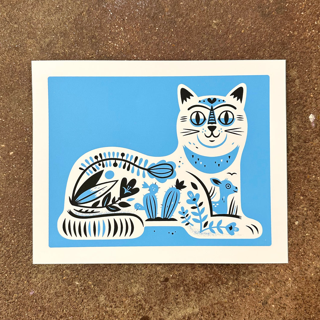 Souvenir Cat (Wedgwood Version) Screenprint | Blue | The Little Friends of Printmaking (CA)