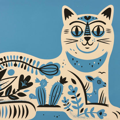 Souvenir Cat (Wedgwood Version) Screenprint | Blue | The Little Friends of Printmaking (CA)