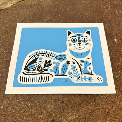 Souvenir Cat (Wedgwood Version) Screenprint | Blue | The Little Friends of Printmaking (CA)