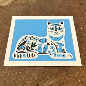 Souvenir Cat (Wedgwood Version) Screenprint | Blue | The Little Friends of Printmaking (CA)