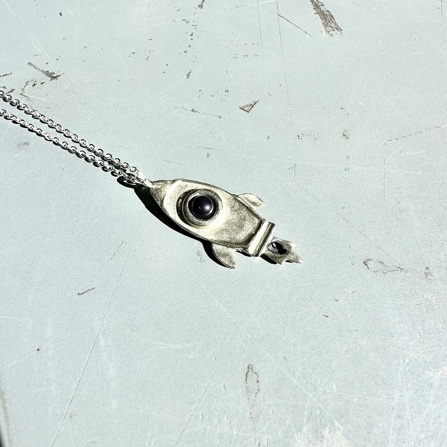 Rocket Necklace with Black Onyx (White Bronze) | Therese Kuempel Jewelry (IL)