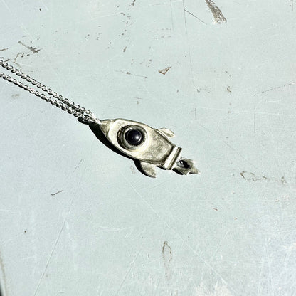 Rocket Necklace with Black Onyx (White Bronze) | Therese Kuempel Jewelry (IL)