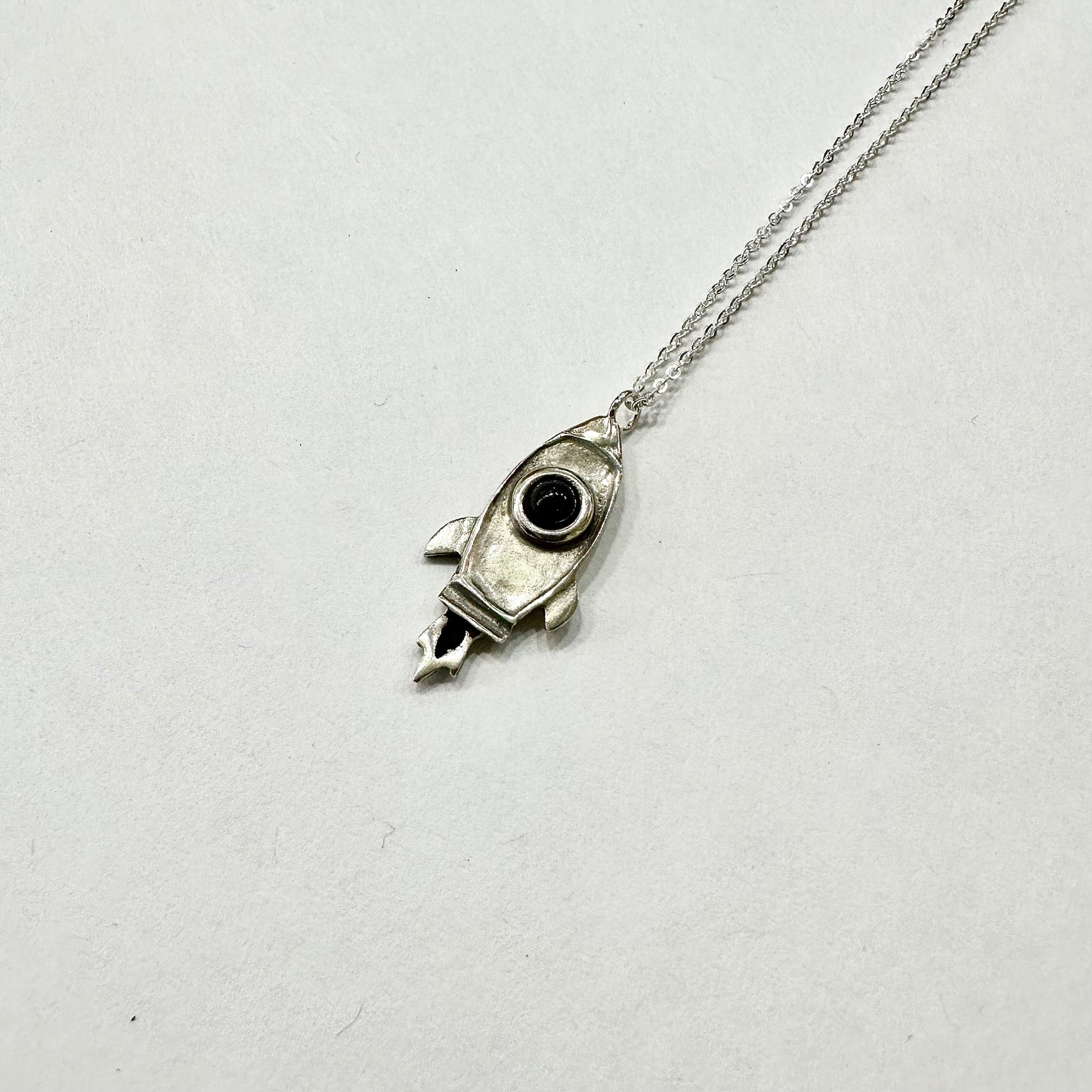 Rocket Necklace with Black Onyx (White Bronze) | Therese Kuempel Jewelry (IL)