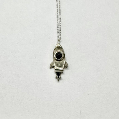 Rocket Necklace with Black Onyx (White Bronze) | Therese Kuempel Jewelry (IL)