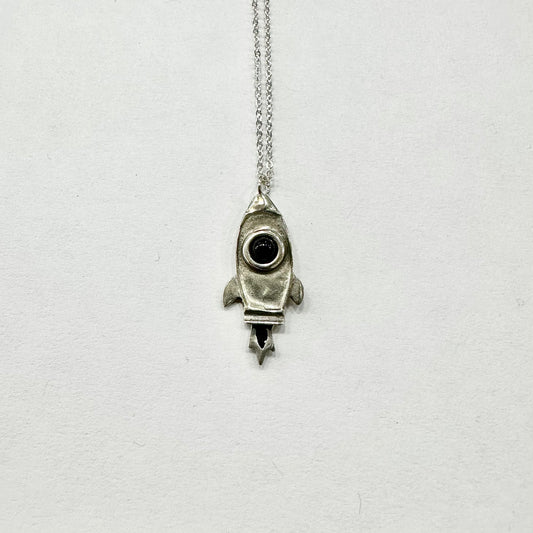 Rocket Necklace with Black Onyx (White Bronze) | Therese Kuempel Jewelry (IL)